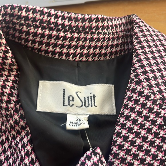 Vintage 90s Pink and Black Houndstooth Blazer Jacket Chanel Style Clueless Suit - Picture 2 of 15